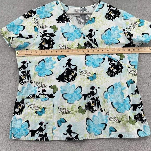 Disney Snow White Women's Scrub Top - Blue and Black XL - Picture 4 of 7